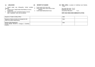 Lesser's Risk Form Risk assessment | DOC