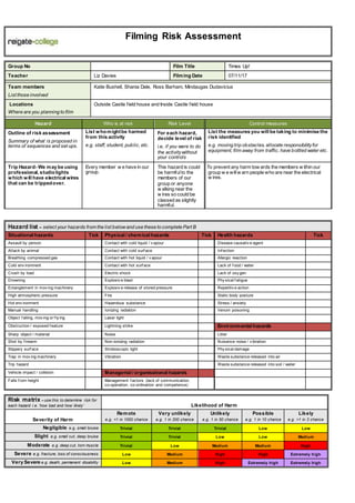Simple Filming Risk Assessment Examples Risk assessment | DOCX
