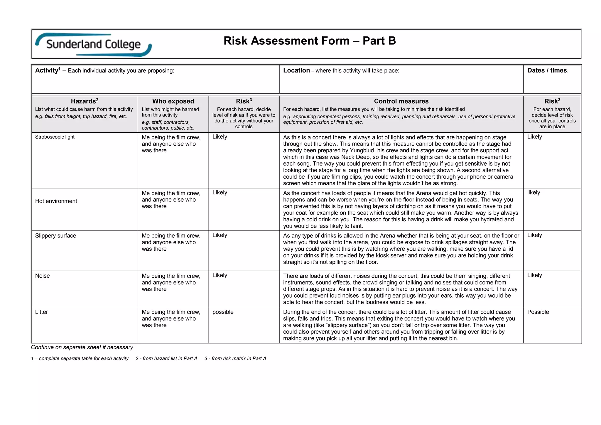 Risk Assessment - A2.docx | First Aid | Injuries