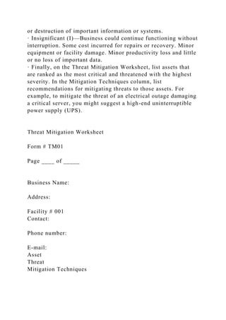 Mitigating Risk Worksheet Risk Assessment documentation templates are located within this se.docx