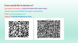 If you would like to donate us?
Scan below and donate us 0.013$ (US dollar) (5Rs Indian rupee)
Contact: If you want PPT/PDF files, please contact below.
Email: gnccmysore@gmail.com
Telegram:+919738137533(only for Chat)
 
