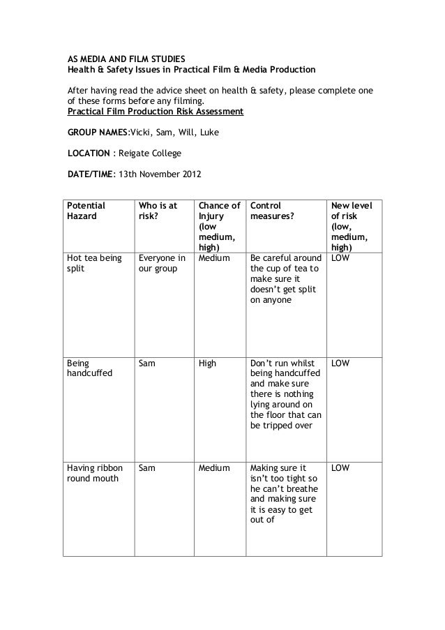 Risk assessment Form