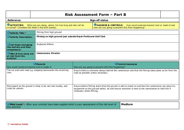 risk assessment form draft 1 high risk activity form