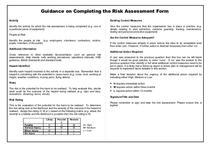 risk assessment form guidance form guidance