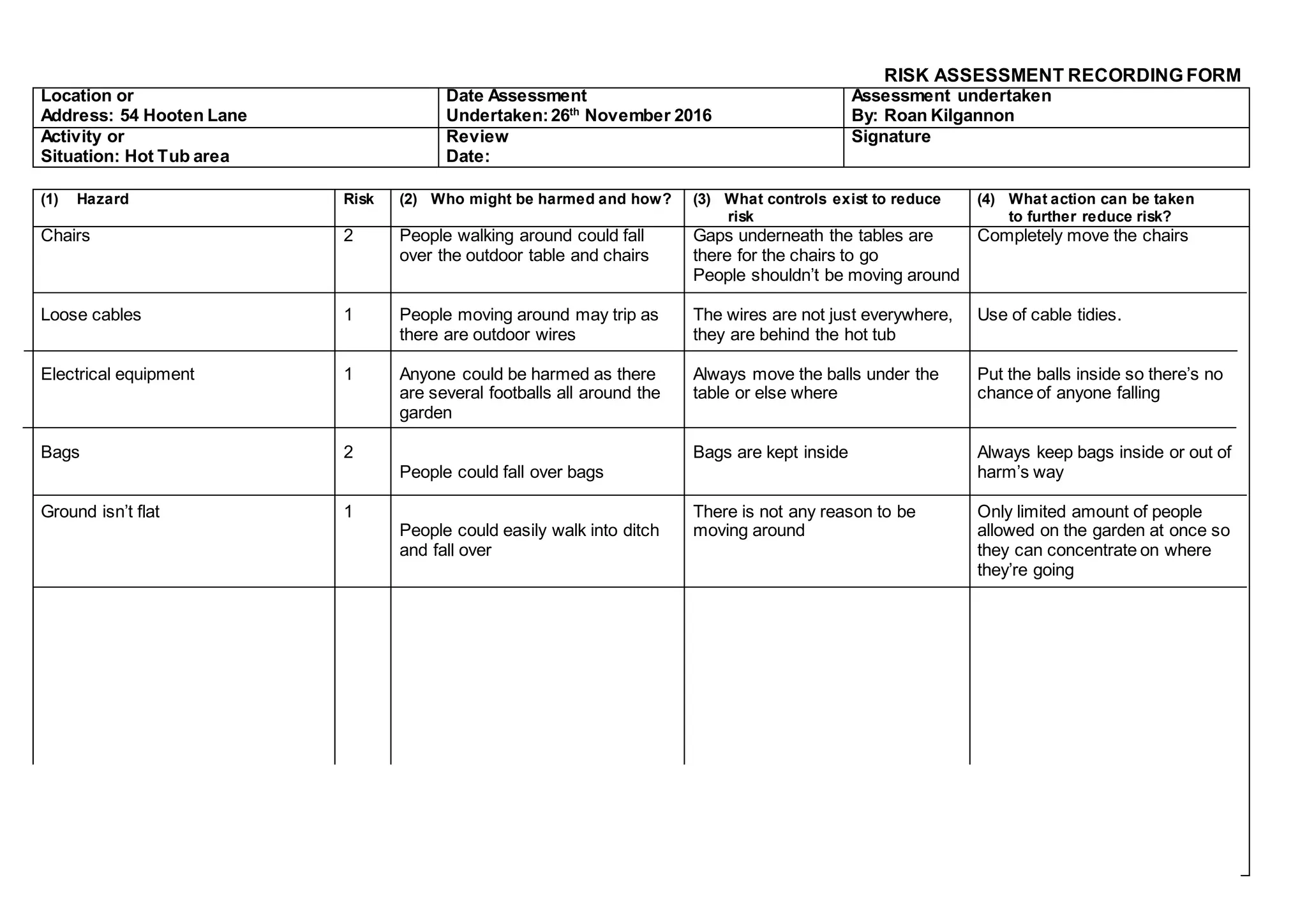 Risk assessment garden joe | PPT