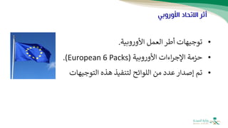 ‫األوروبي‬ ‫االتحاد‬ ‫أثر‬
•
‫األوروبية‬ ‫العمل‬ ‫أطر‬ ‫توجيهات‬
.
•
‫اإل‬ ‫حزمة‬
‫األوروبية‬ ‫اءات‬‫ر‬‫ج‬
(
European 6 Packs
)
.
•
‫التوجيه‬ ‫هذه‬ ‫لتنفيذ‬ ‫اللوائح‬ ‫من‬ ‫عدد‬ ‫إصدار‬ ‫تم‬
‫ات‬
 