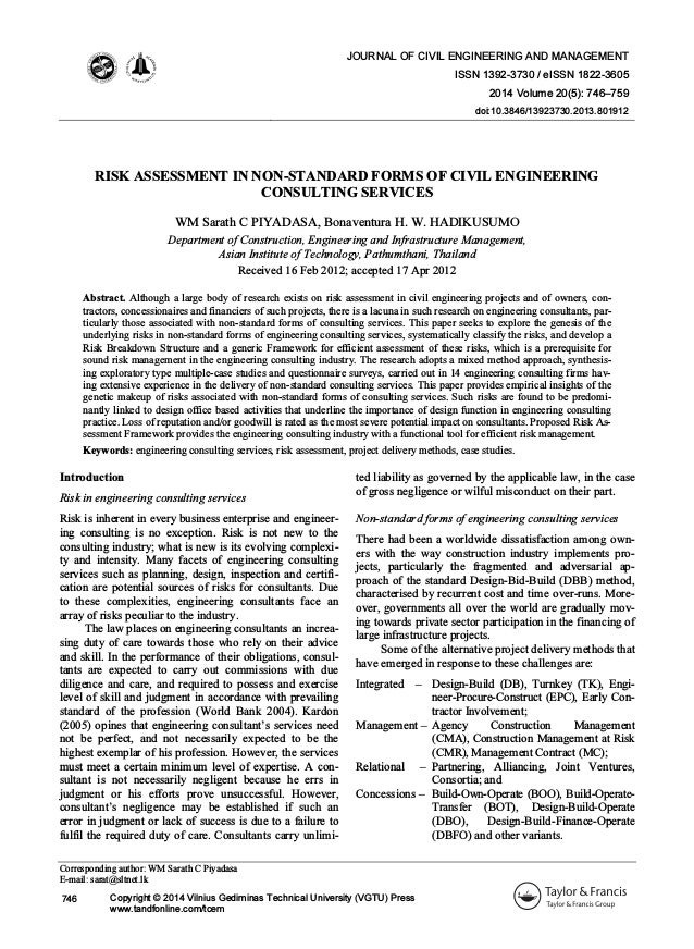Risk Assessment In Non Standard Forms Of Civil Eng
