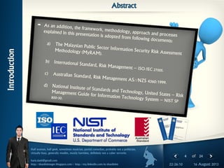 4 of 24
Half seaman, half geek, sometimes musician, partial comedian, probably not a politician,
virtually busy, generally muslim, mostly harmless, definitely not a cyber terrorist.
haris.slash@gmail.com
http://shaolininteger.blogspot.com | http://my.linkedin.com/in/shaolinint 16 August 201322:26:10
Introduction
Abstract
 