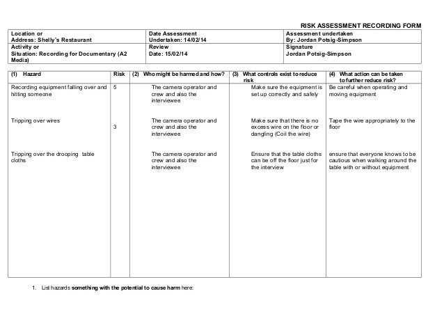 Risk assessment shelly