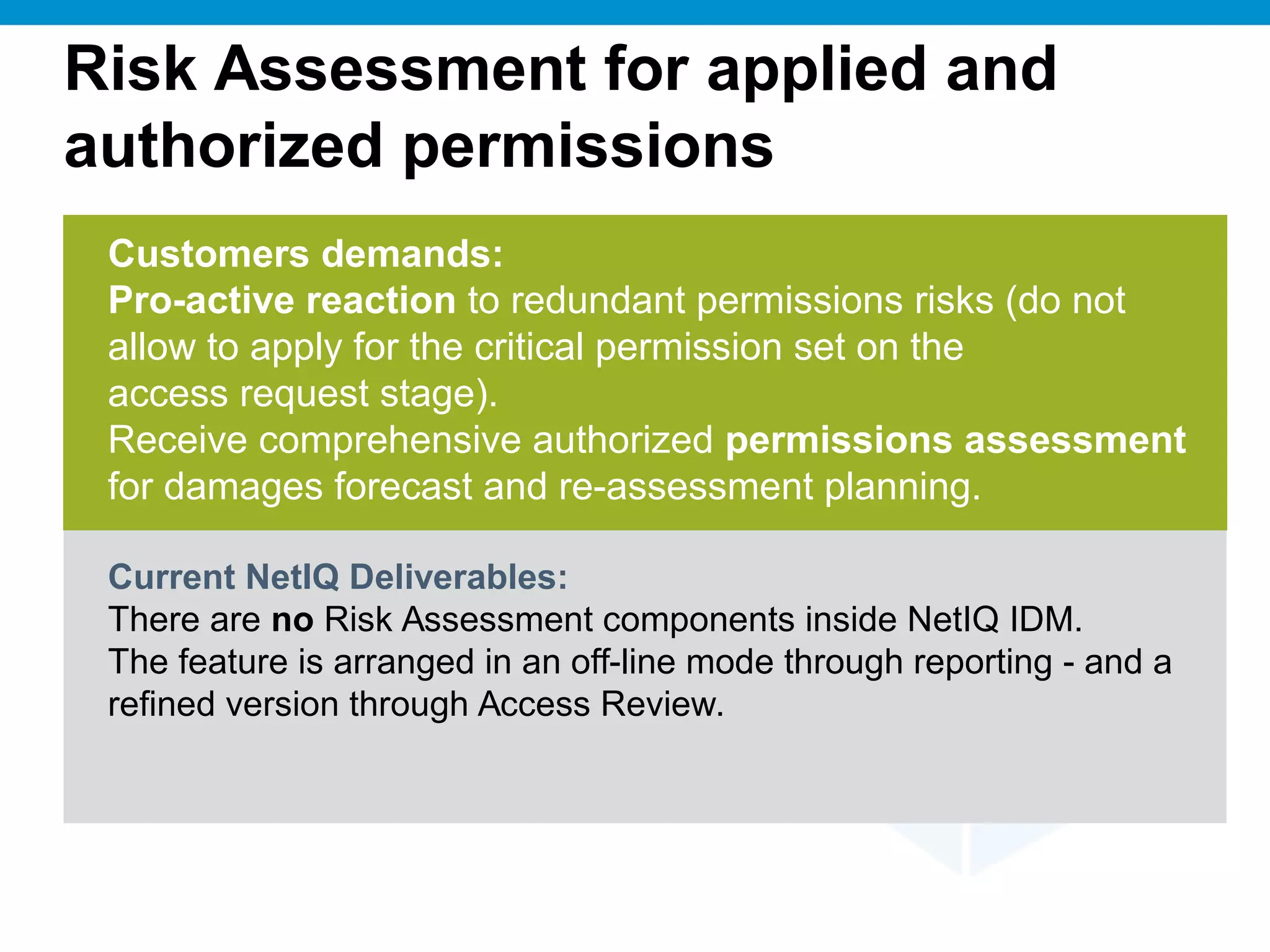 Risk assessment system inside NetIQ. NCU development | PPT