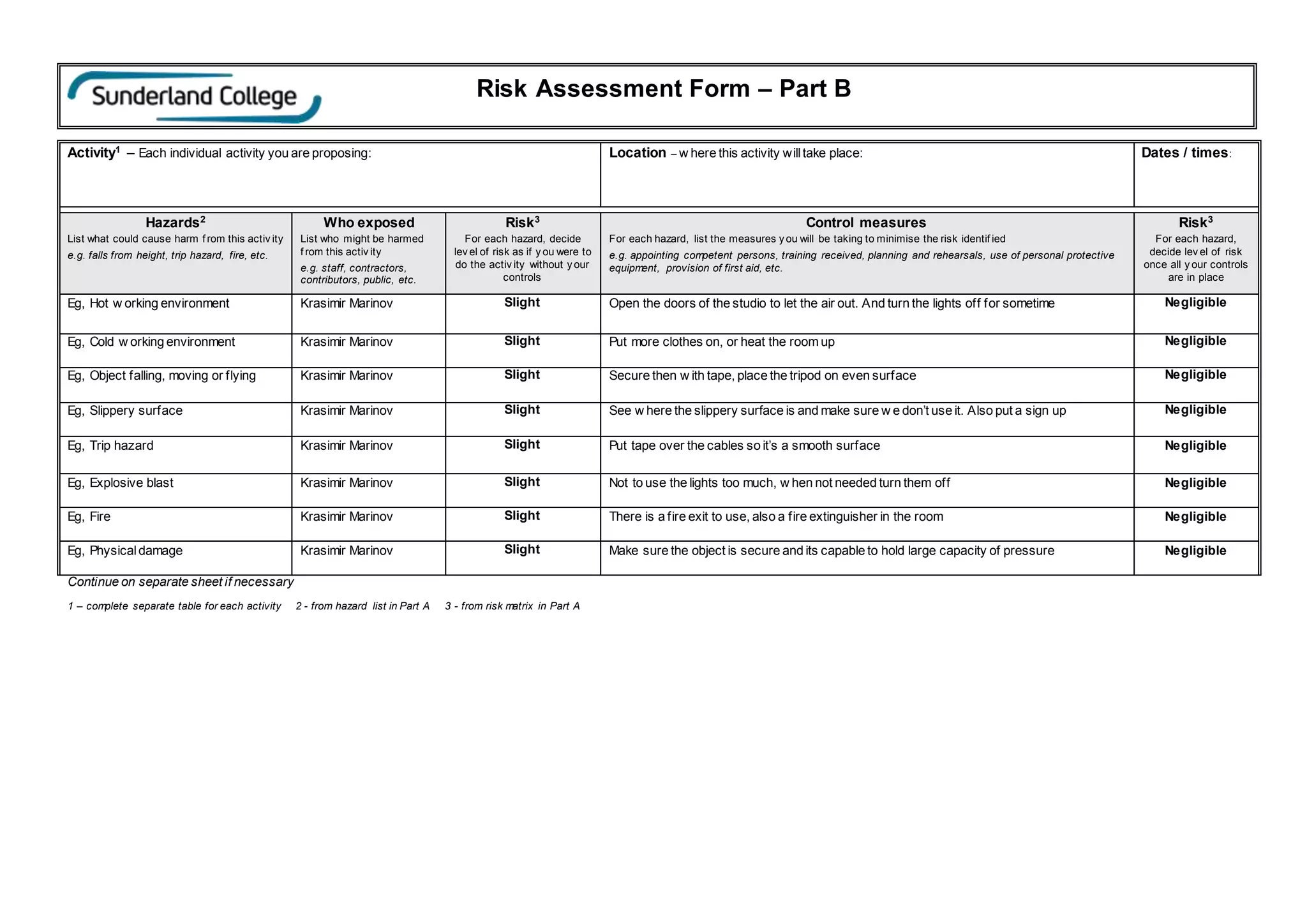 Risk assessment VFX | DOC