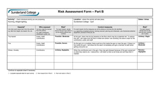 Risk Assessment Form – Part B
Activity1
– Each individual activity you are proposing:
Running, Weight lighting,
Location –...