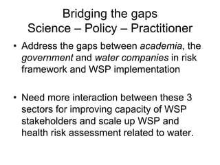 Risk assessment as a tool to improve water quality and the role of institutions of higher education