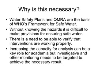Risk assessment as a tool to improve water quality and the role of institutions of higher education