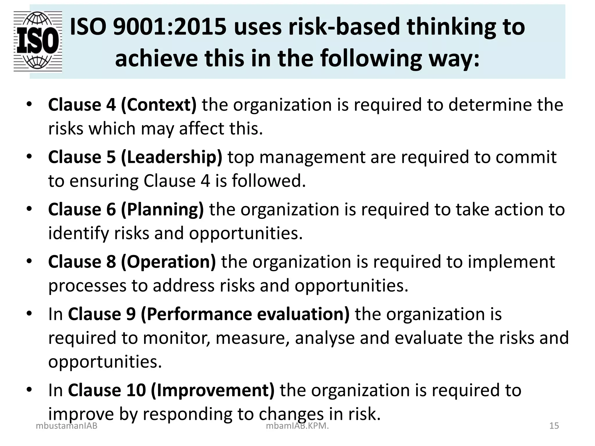 Risk based thinking in ms iso 9001 2015 | PPTX | Business | Business ...