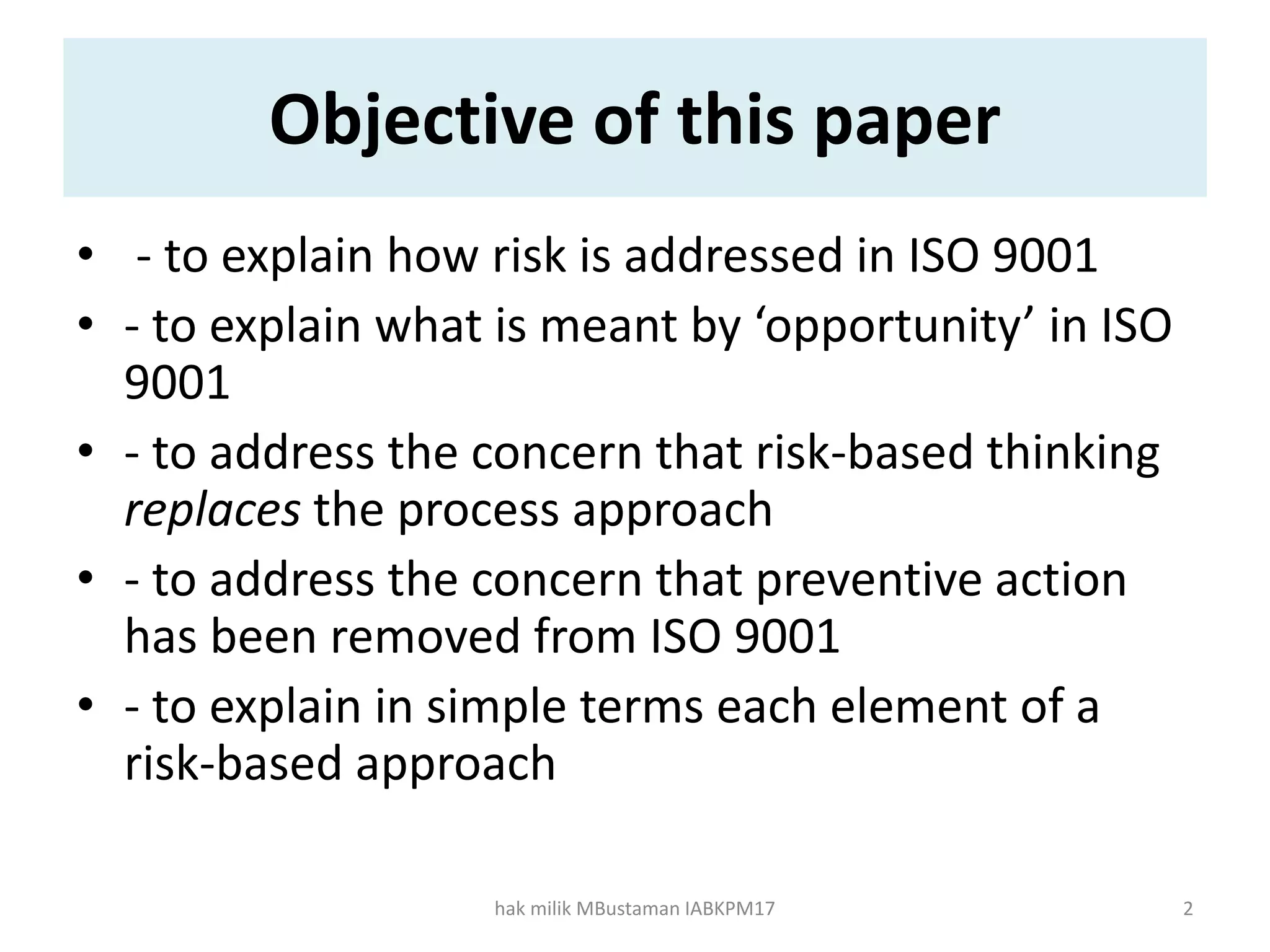Risk based thinking in ms iso 9001 2015 | PPTX | Business | Business ...