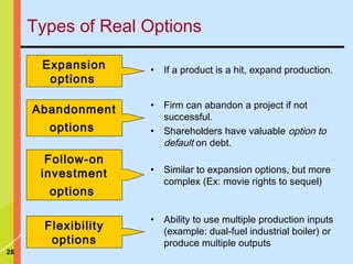 Advanced Options Expansion Examples Risk & capital budgeting | PPT
