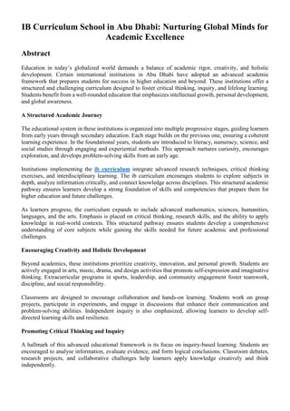 IB Curriculum School in Abu Dhabi: Nurturing Global Minds for Academic ...