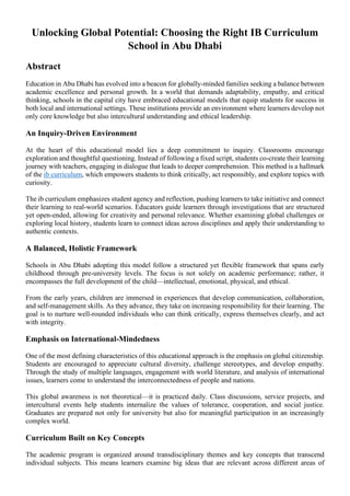 Unlocking Global Potential: Choosing the Right IB Curriculum School in ...