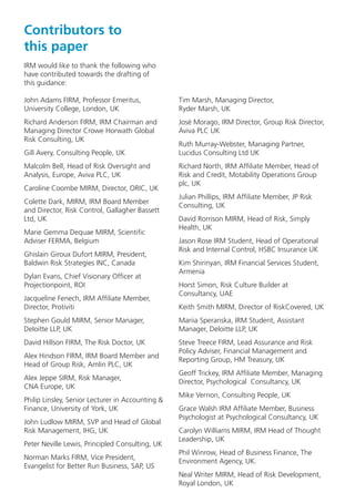 Contributors to 
this paper 
IRM would like to thank the following who 
have contributed towards the drafting of 
this gui...