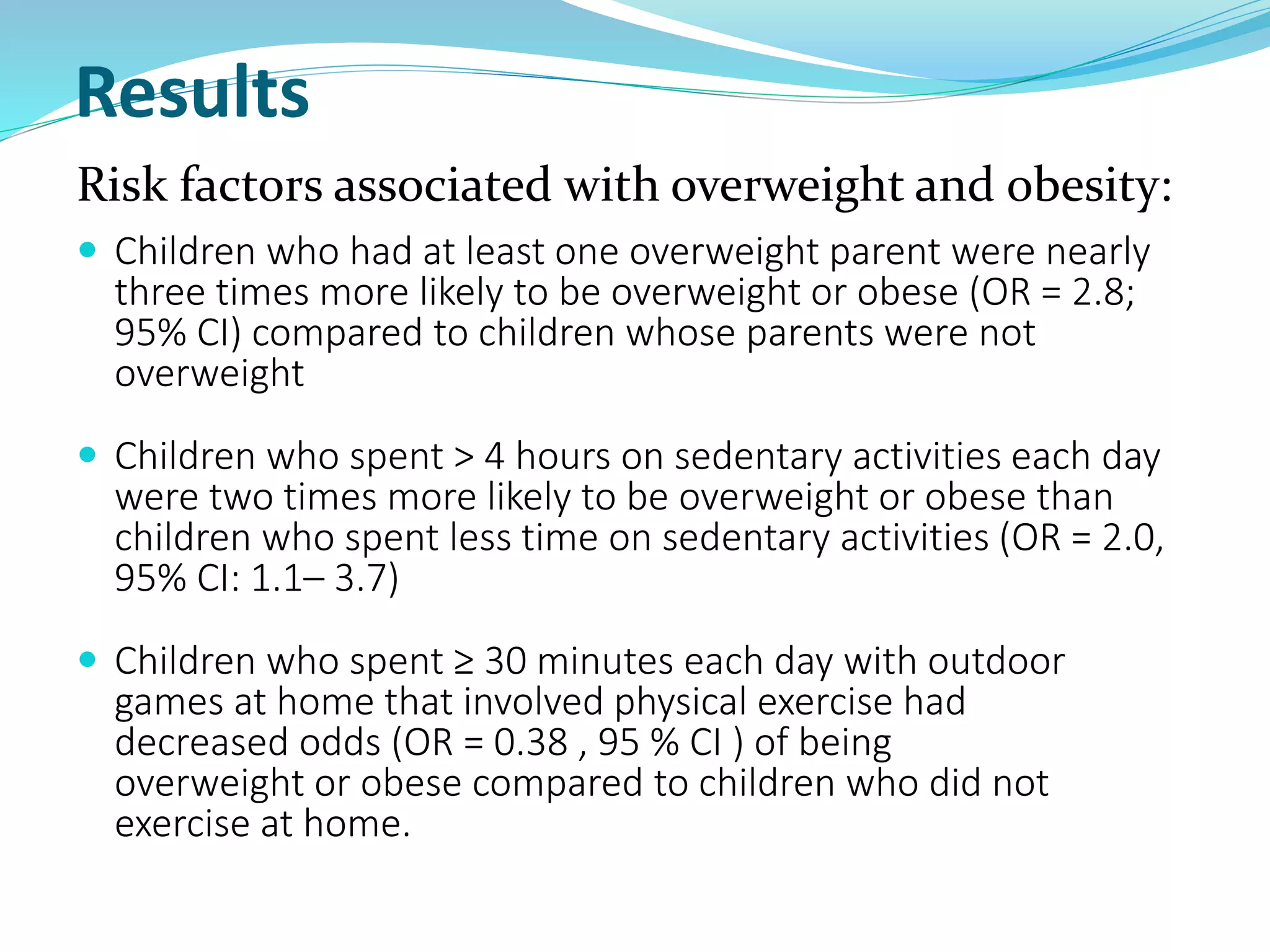 Risk factors associated with overweight and obesity among urban school ...