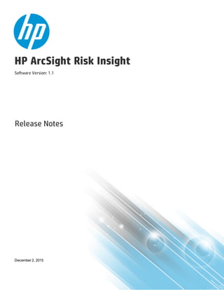 HP ArcSight Risk Insight
Software Version: 1.1
Release Notes
December 2, 2015
 