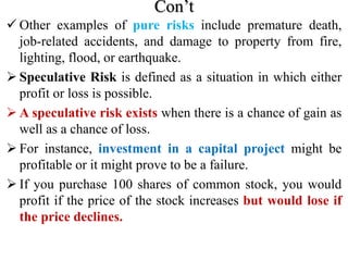 Pure Risk Examples In Insurance Risk & Insurance PPT for 4th Year Students.pptx