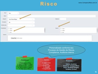 15
www.CompanyWeb.com.br
Personalizado conforme seu
Processo de Gestão de Riscos,
Compliance, Auditoria interna
 
