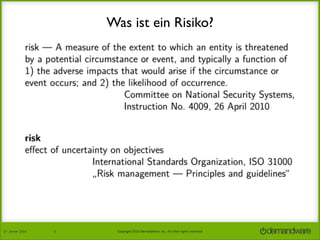 Was ist ein Risiko?

27.	
  Januar	
  2014

6

Copyright	
  2014	
  Demandware,	
  Inc.	
  All	
  other	
  rights	
  reserved.	
  

 