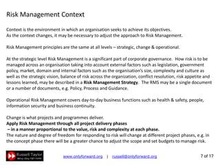7 of 22
Context is the environment in which an organisation seeks to achieve its objectives.
As the context changes, it ma...