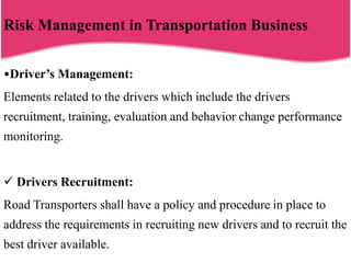 Transportation Employee Risks Risk Management In Transportation Business | PPTX