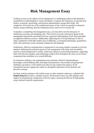 Risk Management Essay.pdf | Business | Business and Finance
