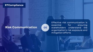 05
Effective risk communication is
essential for ensuring
stakeholders understand the
organization's risk exposure and
mitigation efforts
Risk Communication
RTCompliance