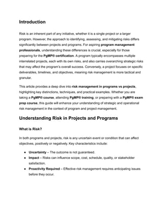 Project Program Risj Risk Management in Programs vs Projects: A Practical Guide for Program ...