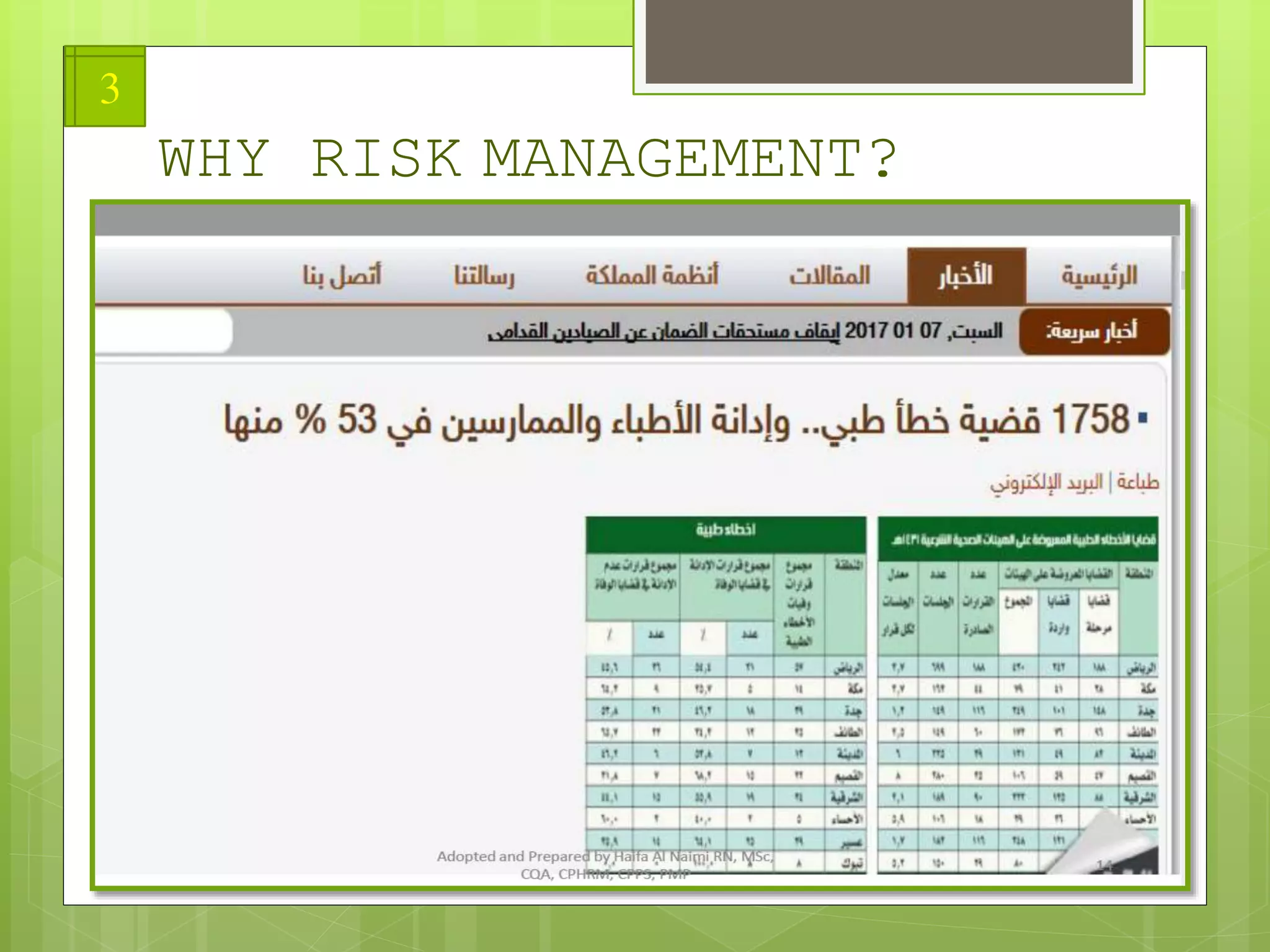 WHY RISK MANAGEMENT?
3
 