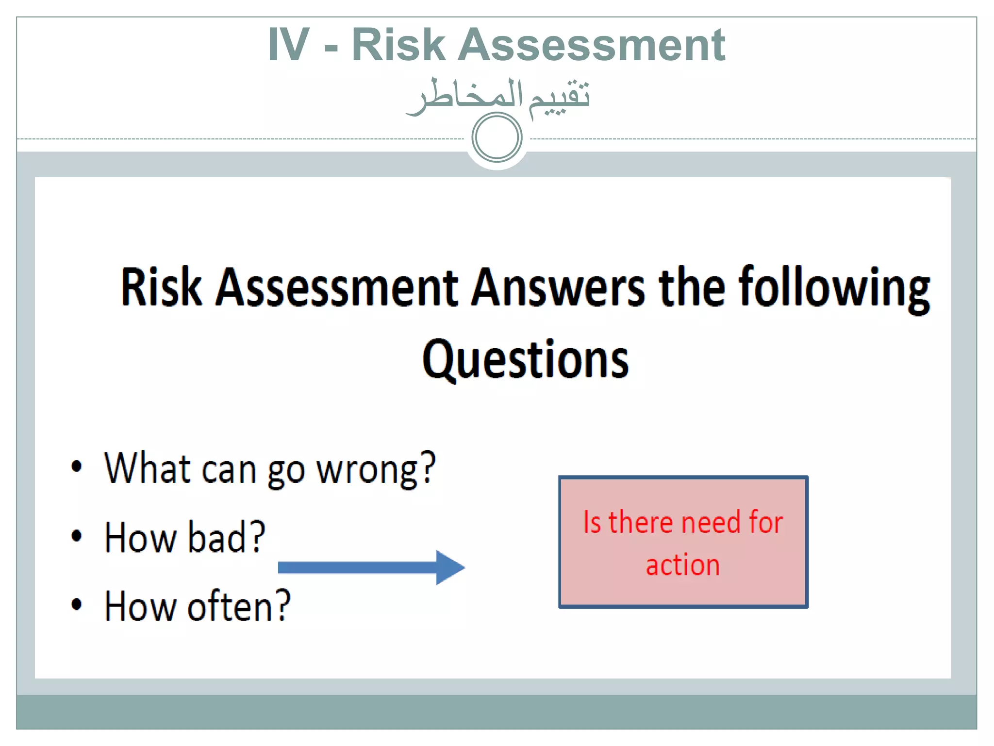 IV - Risk Assessment
‫تقييم‬‫المخاطر‬
 