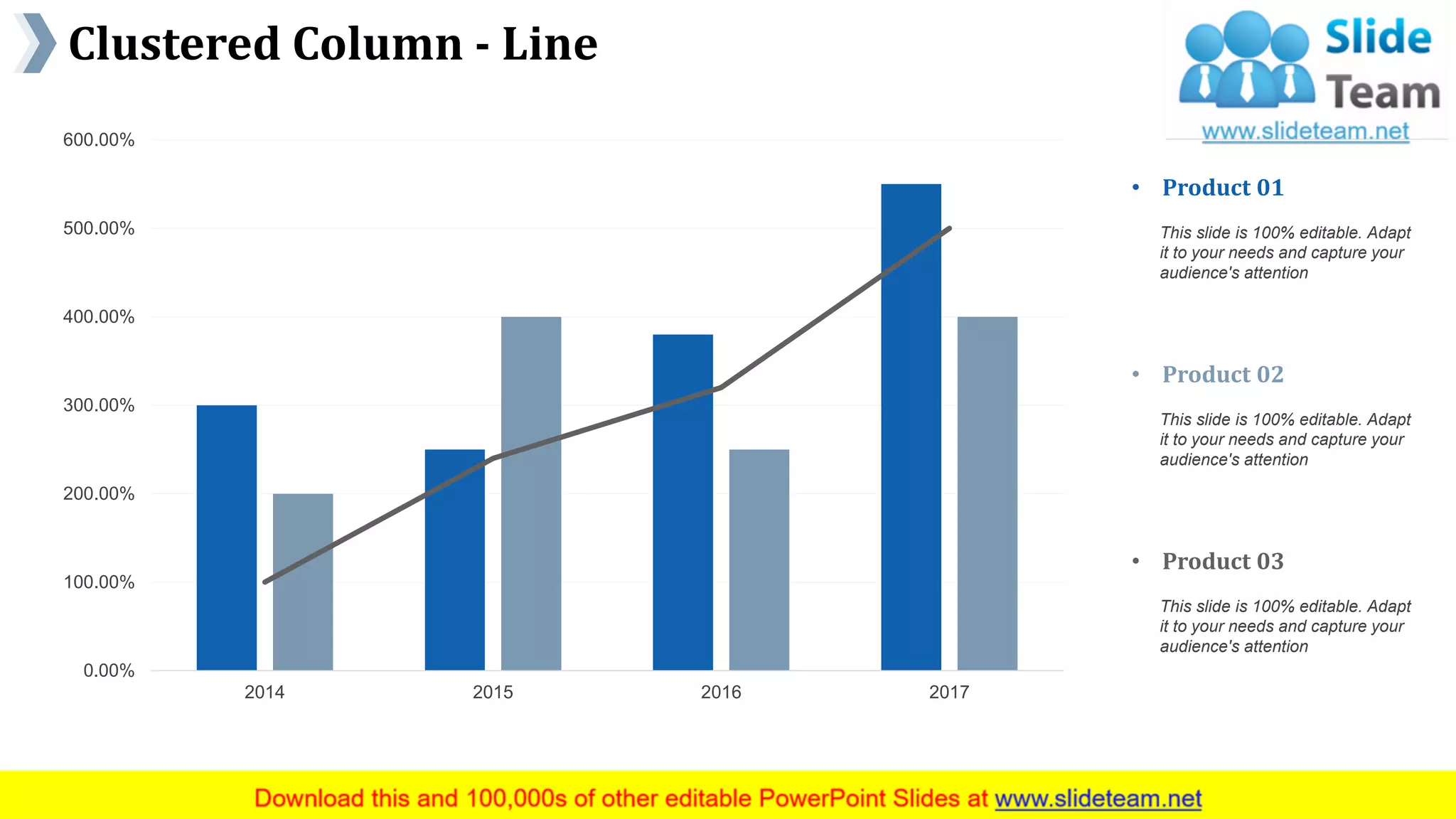 Clustered Column - Line
www.company name 36
0.00%
100.00%
200.00%
300.00%
400.00%
500.00%
600.00%
2014 2015 2016 2017
• Product 01
This slide is 100% editable. Adapt
it to your needs and capture your
audience's attention
• Product 02
This slide is 100% editable. Adapt
it to your needs and capture your
audience's attention
• Product 03
This slide is 100% editable. Adapt
it to your needs and capture your
audience's attention
This graph/chart is linked to excel, and changes automatically based on data. Just left click on it and select “Edit Data”.
 