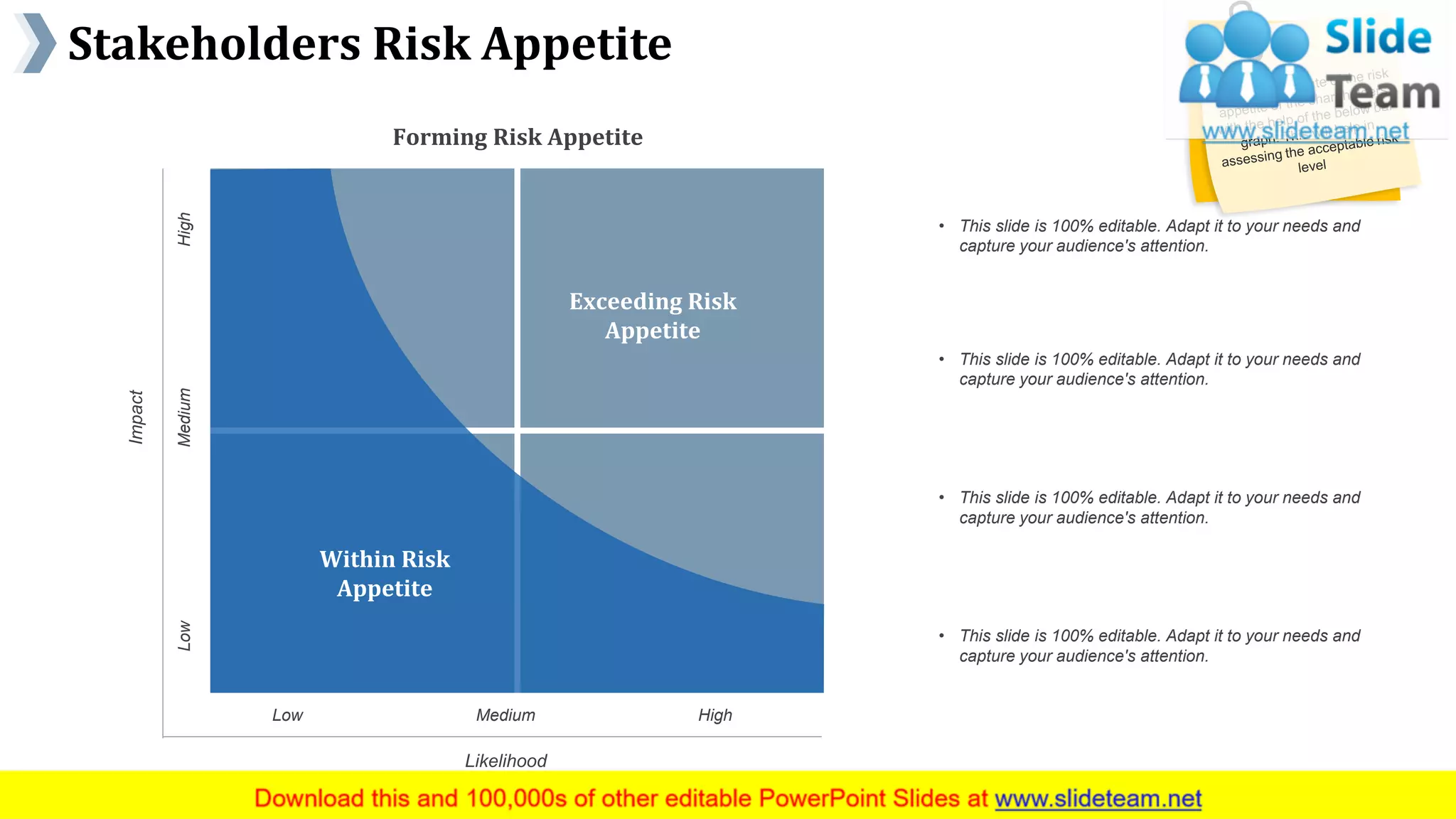 Stakeholders Risk Appetite
www.company name 7
Forming Risk Appetite
Within Risk
Appetite
Exceeding Risk
Appetite
• This slide is 100% editable. Adapt it to your needs and
capture your audience's attention.
• This slide is 100% editable. Adapt it to your needs and
capture your audience's attention.
• This slide is 100% editable. Adapt it to your needs and
capture your audience's attention.
• This slide is 100% editable. Adapt it to your needs and
capture your audience's attention.
Impact
LowMediumHigh
Likelihood
Low Medium High
 