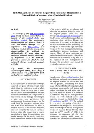 Risk managements documents required for the market placement of a ...