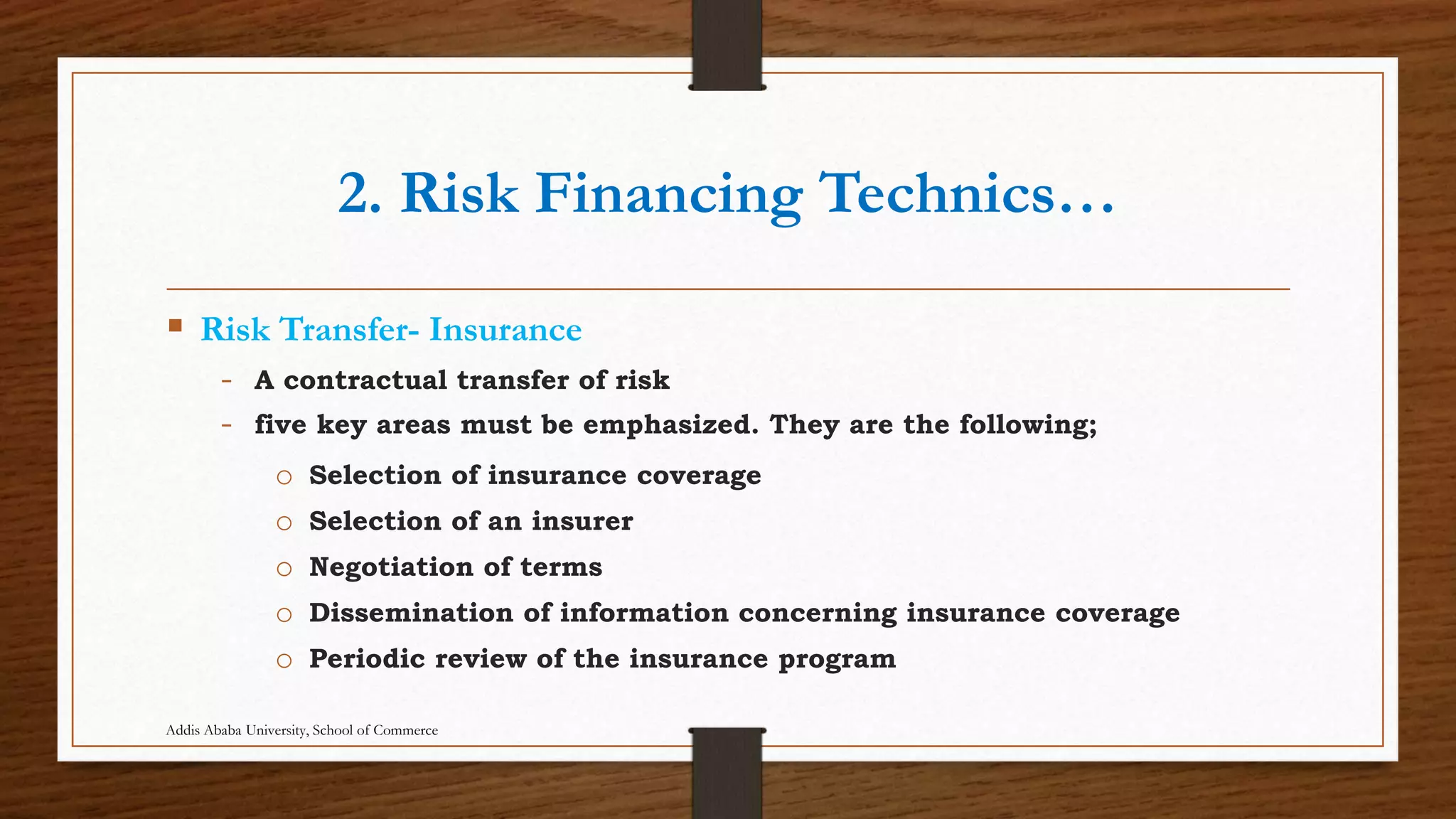 Risk managment and Insurance chap1-3 Addis Ababa University School of ...