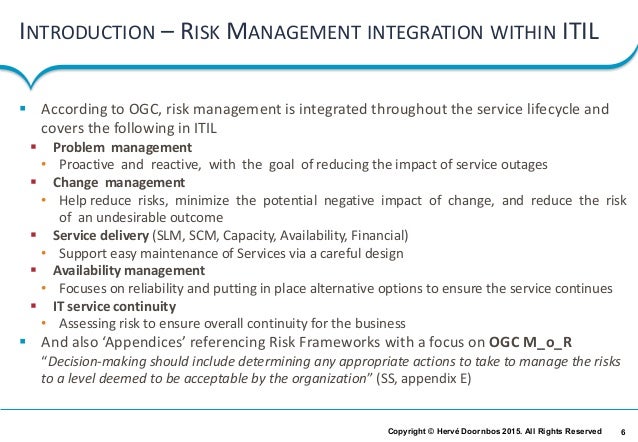 Management of Risk and its integration within ITIL