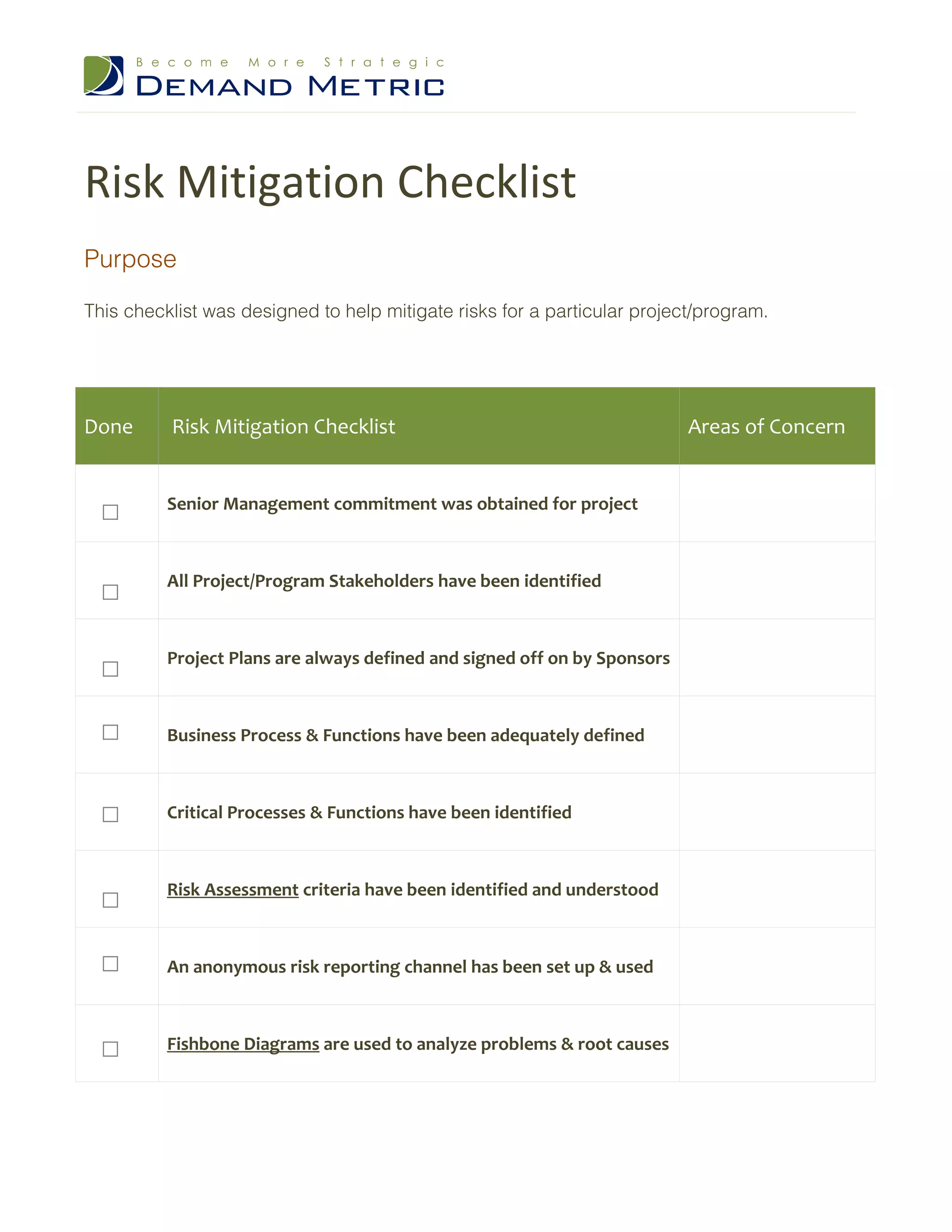 Risk Mitigation Checklist | DOC