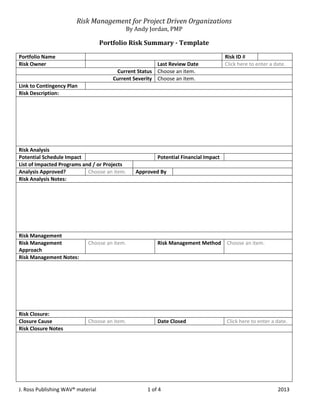 Risk Analysis Checklist and Templates for Managers | PDF