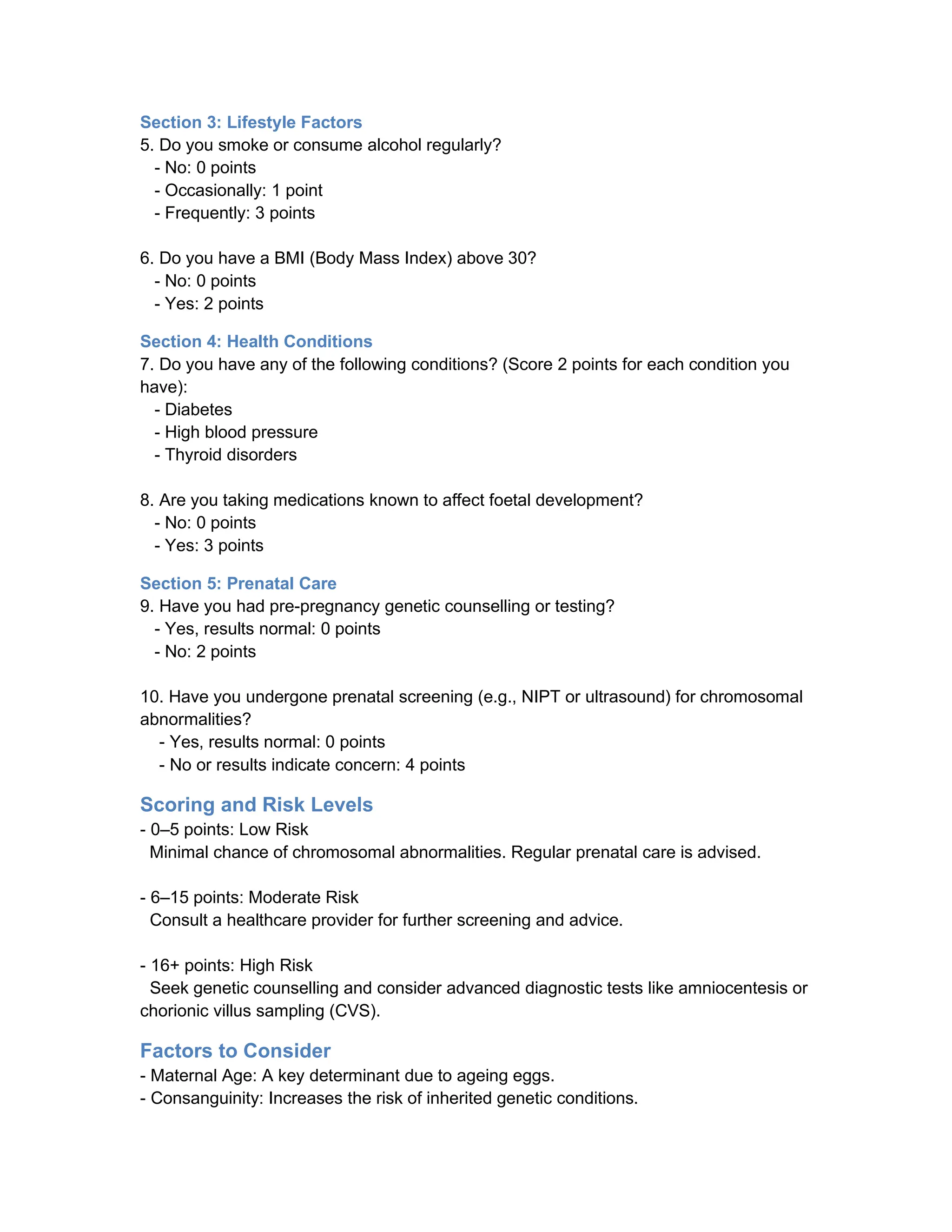 Risk of Chromosomal Abnormalities Assessment Tool PDF