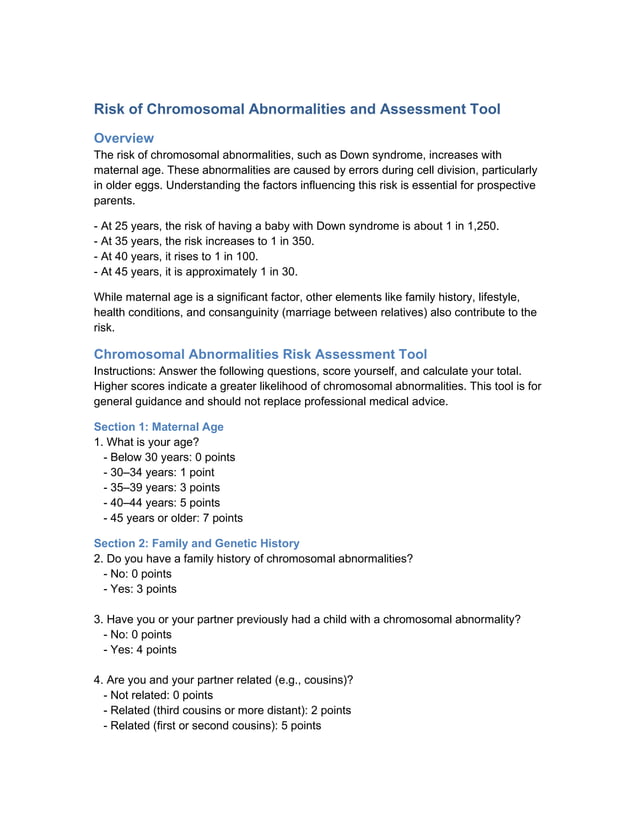 Risk of Chromosomal Abnormalities Assessment Tool PDF