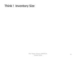 Think ! Inventory Size
18
Prof. Rajeev Sharma, BIMTECH,
Greater Noida
 