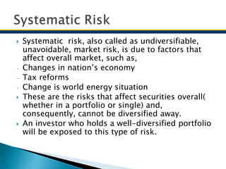 Undiversifiable Risk Examples Risk & return cf presentaion | PPTX