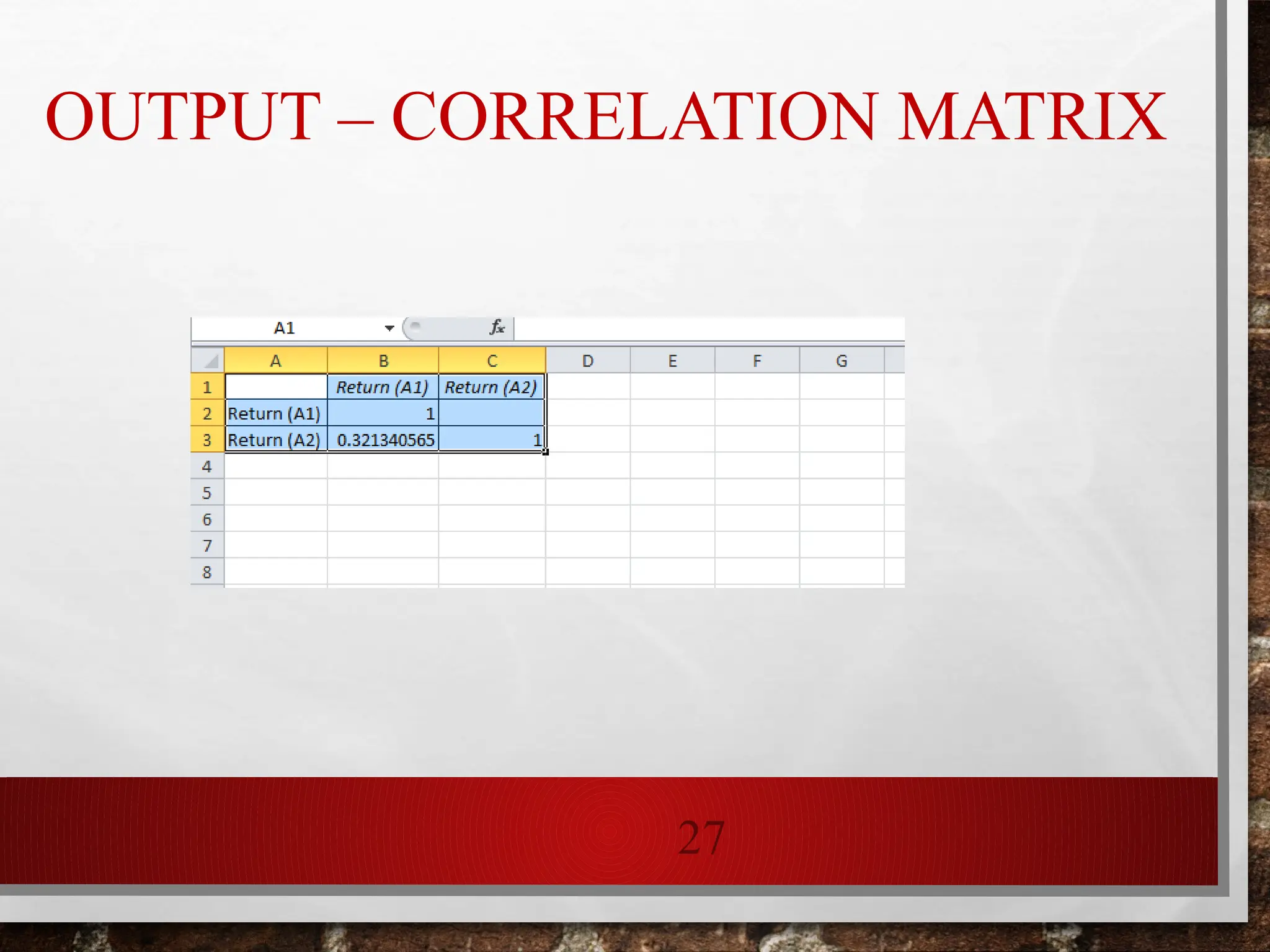 27
OUTPUT – CORRELATION MATRIX
 