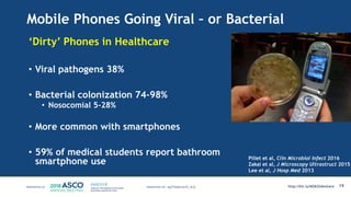 Mobile Phones Going Viral – or Bacterial
‘Dirty’ Phones in Healthcare
• Viral pathogens 38%
• Bacterial colonization 74-98%
• Nosocomial 5-28%
• More common with smartphones
• 59% of medical students report bathroom
smartphone use
19
Pillet et al, Clin Microbiol Infect 2016
Zakai et al, J Microscopy Ultrastruct 2015
Lee et al, J Hosp Med 2013
MATTHEW KATZ, M.D. http://bit.ly/MSKSlideshare
 
