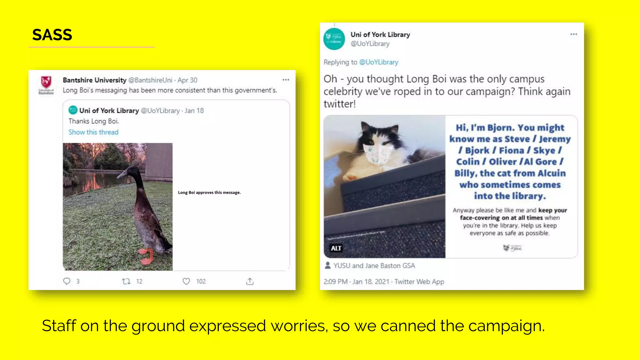 SASS
Staff on the ground expressed worries, so we canned the campaign.
 